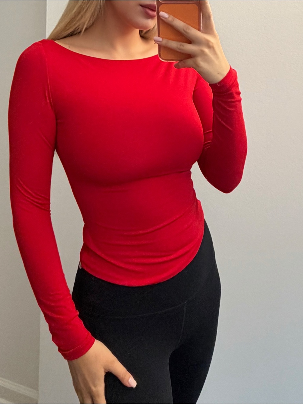 Aritzia Red Long-Sleeve Crewneck Top